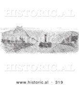 Historical Vector Illustration of Fog on the Rhine River - Black and White Version by Al