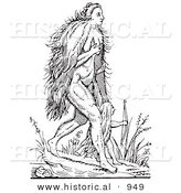 Historical Vector Illustration of Hairy Woman and Child Fantasy Creatures - Black and White Version by Al