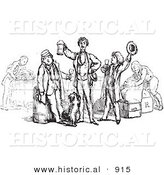 Historical Vector Illustration of Happy Men Toasting and Celebrating - Black and White Version by Al