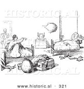Historical Vector Illustration of Hotel Guests Waking up - Black and White Version by Al