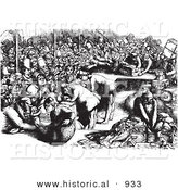 Historical Vector Illustration of Lots of Travelers at at an Inspection Point - Black and White Version by Al