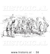 Historical Vector Illustration of Men and Soldiers Arguing - Black and White Version by Al