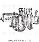 Historical Vector Illustration of Old Eau De Cologne Bottles - Black and White Version by Al