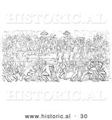Historical Vector Illustration of People Around a Billiards Table - Black and White Version by Al