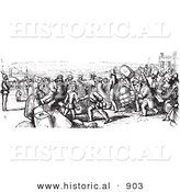 Historical Vector Illustration of People Boarding a Boat - Black and White Version by Al