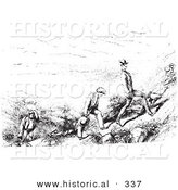 Historical Vector Illustration of People Hiking - Black and White Version by Al