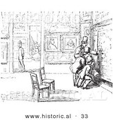 Historical Vector Illustration of People in an Art Gallery - Black and White Version by Al