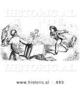 Historical Vector Illustration of People Panicking at a Restaurant - Black and White Version by Al