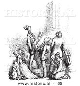 Historical Vector Illustration of People Praying Together - Black and White Version by Al