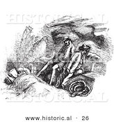 Historical Vector Illustration of Sick People at Sea - Black and White Version by Al