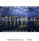 Historical Vector Illustration of the Starry Night over the Rhone in Arles - Vincent Van Gogh Painting by Al