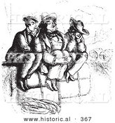 Historical Vector Illustration of Three Men Smoking on Luggage - Black and White Version by Al