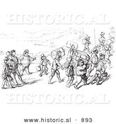 Historical Vector Illustration of Travelers Carrying Luggage - Black and White Version by Al