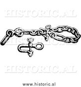 February 13th, 2014: Illustration of a Bear Chain Clevis Beside a Bolt for a Trap - Black and White by Al