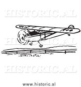 Illustration of a Flying Airplane Getting Ready to Land - Black and White by Al