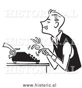 April 8th, 2014: Illustration of a Hardworking Young Man Using a Typewriter - Black and White by Al
