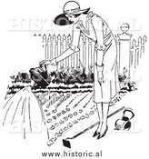 May 17th, 2014: Illustration of a Young Lady Watering a Garden - Black and White by Al