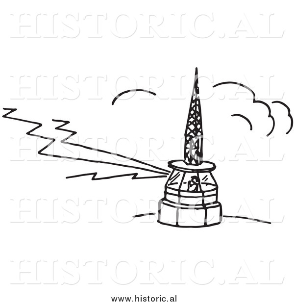 Clipart of a Person Working in an Airport Tower - Black and White Line Drawing