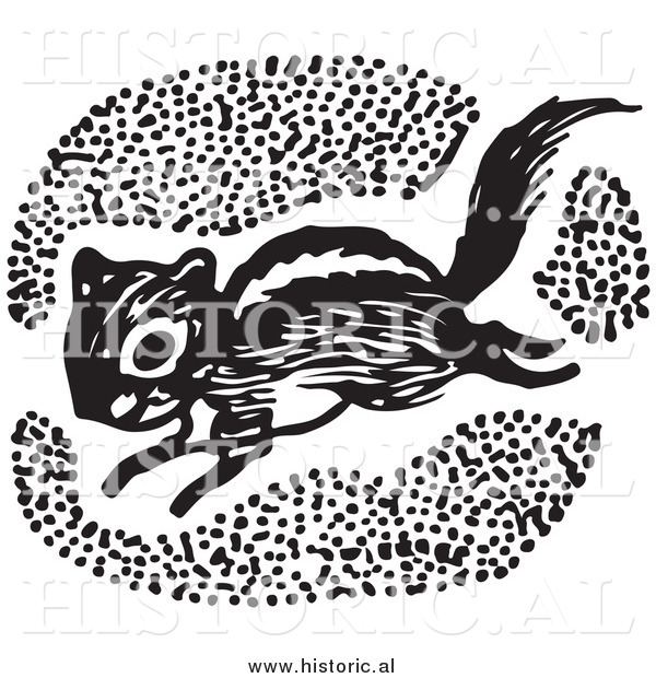 Clipart of a Running Chipmunk - Black and White