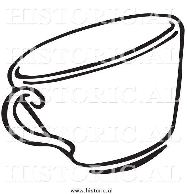Clipart of a Tea Cup - Black and White Line Drawing