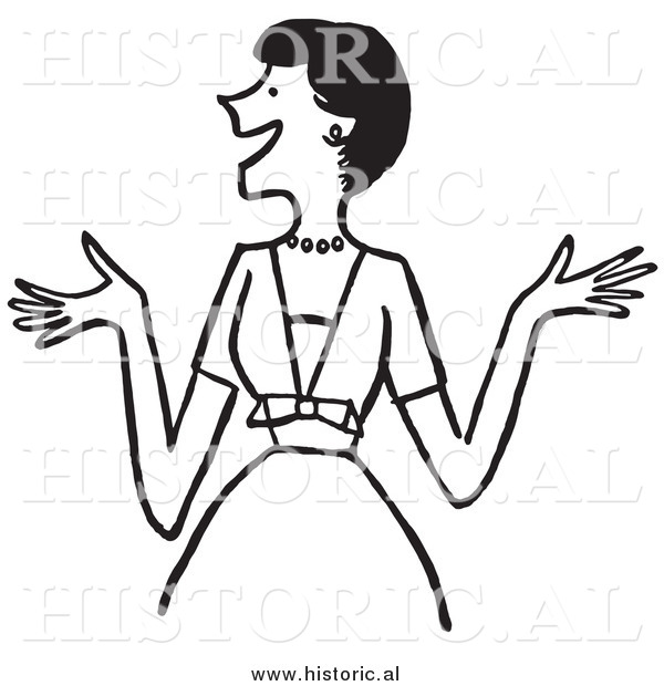 Clipart of an Excited Woman with Big Smile - Retro Black and White Design