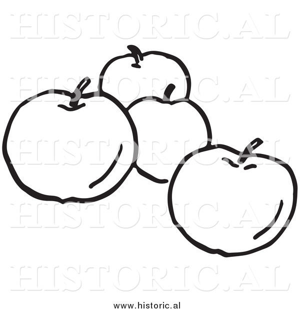 Clipart of Four Apples - Black and White Line Art