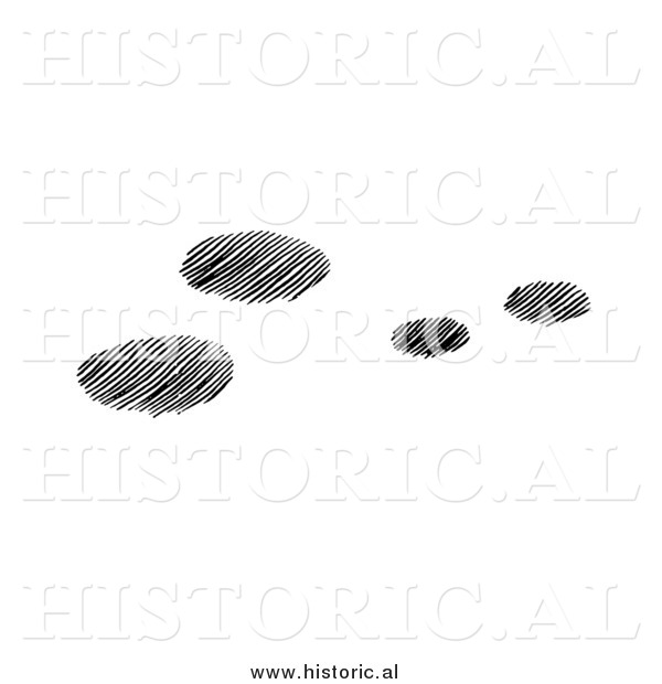 Clipart of Four Snowshoe Rabbit Tracks in Snow - Black and White Drawing