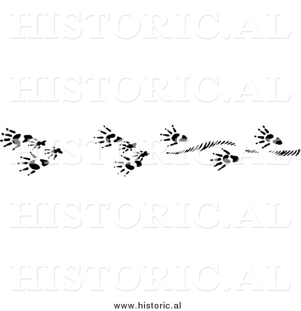 Clipart OfMuskrat Tracks - Black and White Drawing