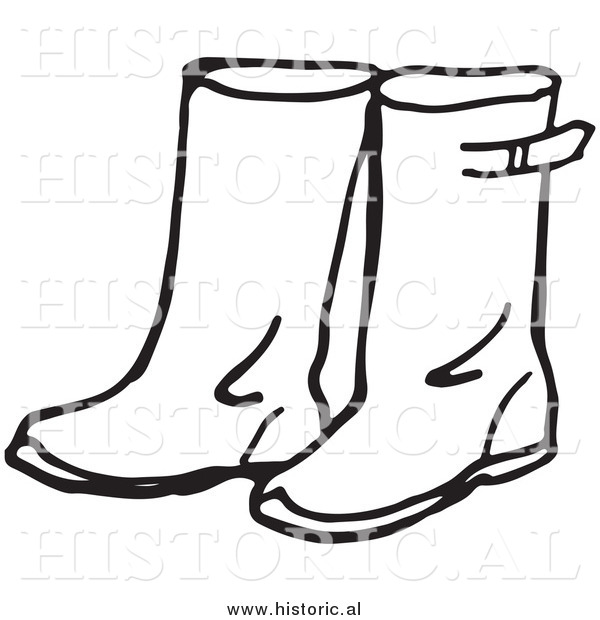 Historical Clipart of Rain Boots - Black and White Outline