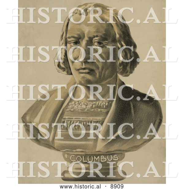 Historical Illustration of a Bust Statue of Christopher Columbus