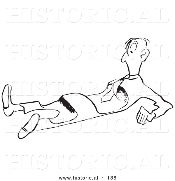 Historical Illustration of a Cartoon Man Laying on the Ground with Tire Marks Through His Body - Outlined Version