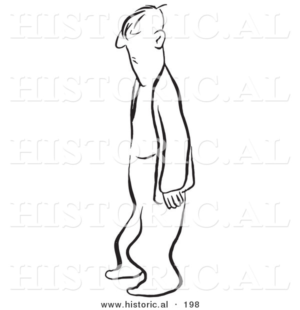 Historical Illustration of a Grumpy Cartoon Man Standing - Outlined Version