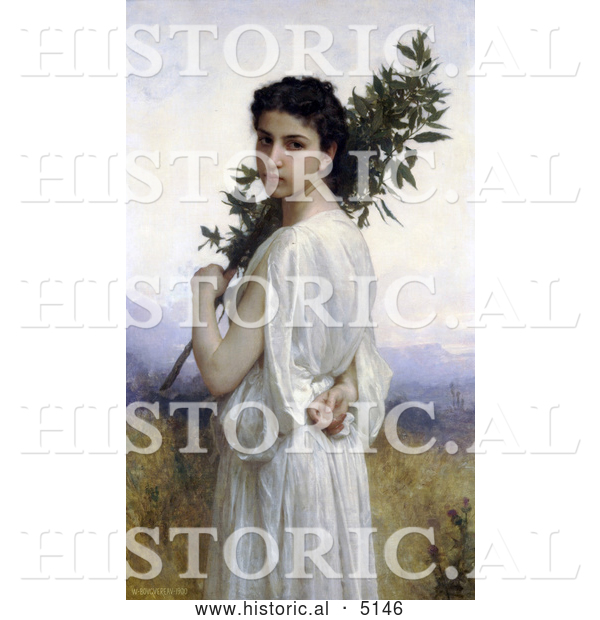 Historical Illustration of a Young Woman Holding a Laurel Branch, by William-Adolphe Bouguereau