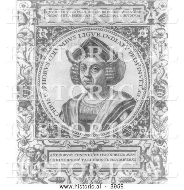 Historical Illustration of Christophorus Columbus - Black and White Version