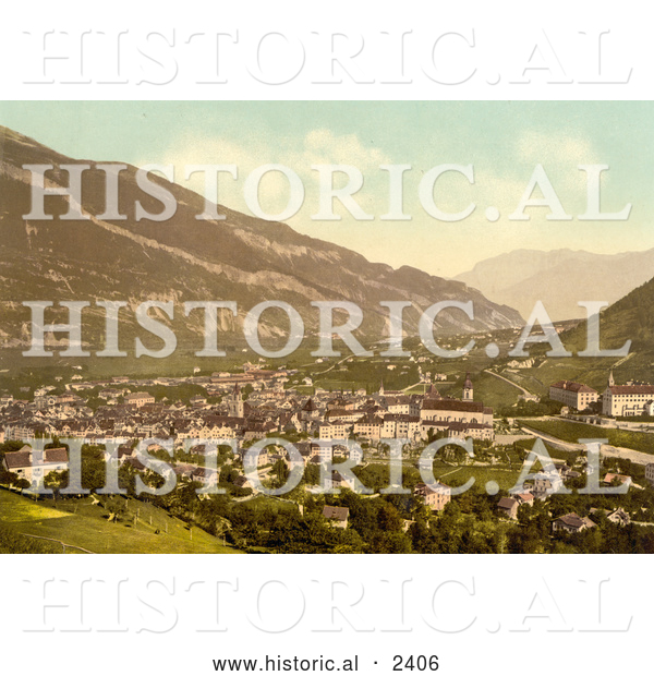 Historical Illustration of Cityscape of Chur in Switzerland