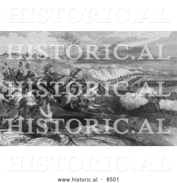 Historical Illustration of General Crook’s Battle on the Rosebud River 1876 - Black and White Version
