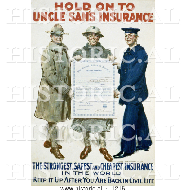 Historical Illustration of "Hold on to Uncle Sam's Insurance" 1918