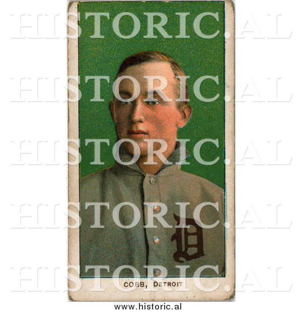Historical Illustration of Ty Cobb, over Green - Detroit Tigers - Vintage Baseball Card