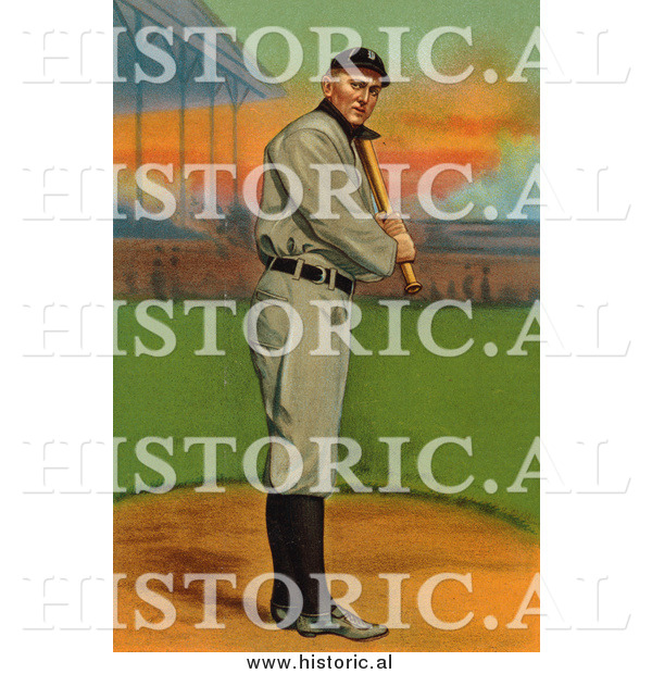 Historical Illustration of Ty Cobb up for Bat - Detroit Tigers - Vintage Baseball Card