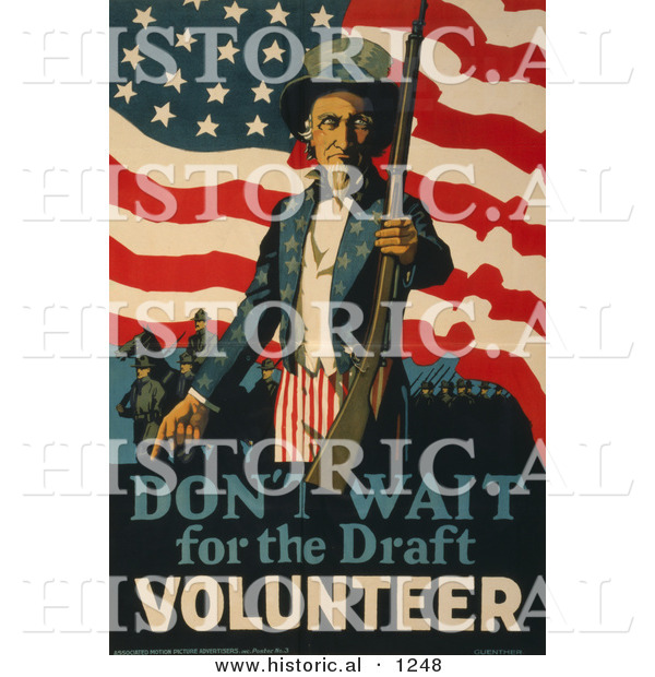 Historical Illustration of Uncle Sam: Don't Wait for the Draft, Volunteer Now!