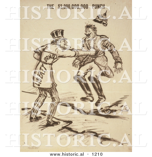 Historical Illustration of Uncle Sam Giving the $3,000,000,000 Punch - Liberty Bond