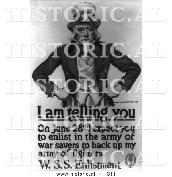 Historical Illustration of Uncle Sam: I Am Telling You to Enlist in the Army by June 28th - Black and White Version