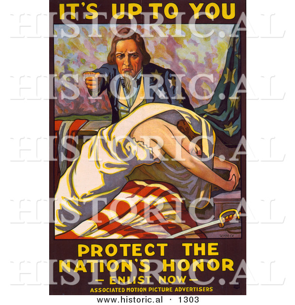 Historical Illustration of Uncle Sam: It's up to You - Protect the Nation's Honor - Enlist Now