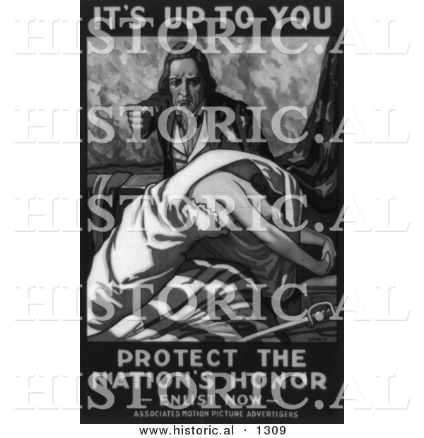 Historical Illustration of Uncle Sam: Protect the Nation's Honor - Enlist Now - Black and White Version