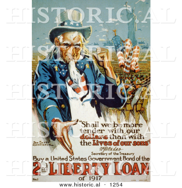 Historical Illustration of Uncle Sam: Purchase a United States Government Bond of the 2nd Liberty Loan of 1917