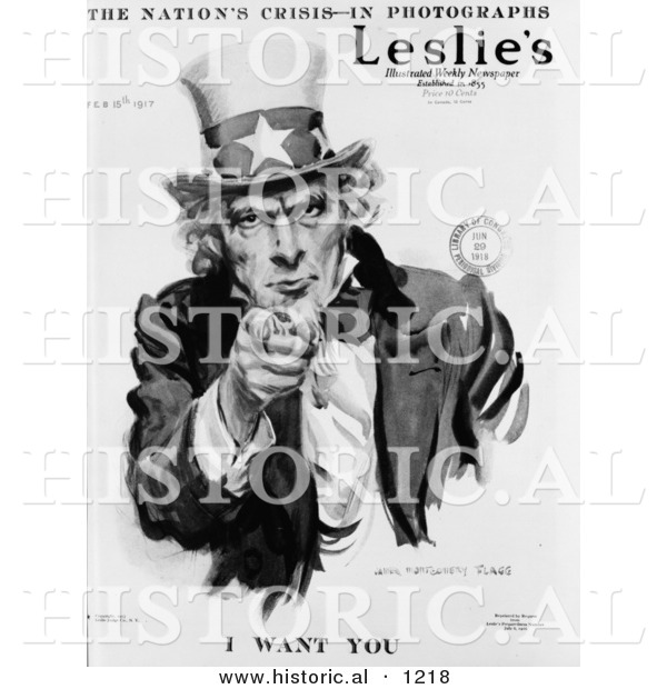 Historical Illustration of Uncle Sam: the Nation's Crisis - I Want You - Black and White Version