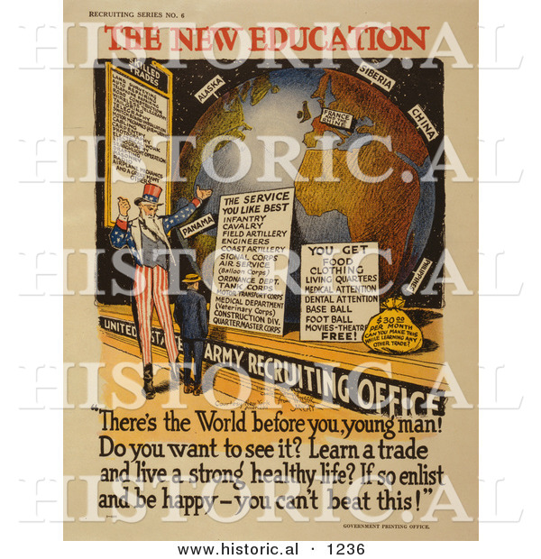 Historical Illustration of Uncle Sam: the New Education - Army Recruiting Office