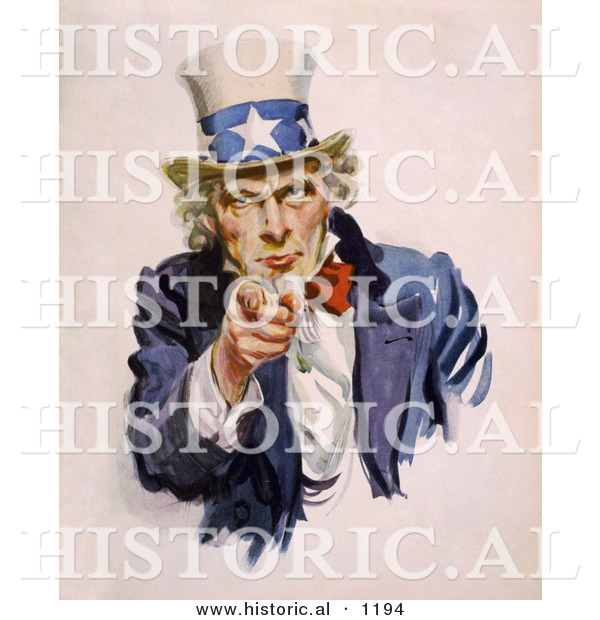 Historical Illustration of Uncle Sam Wearing a Starred Hat While Pointing His Finger Towards You