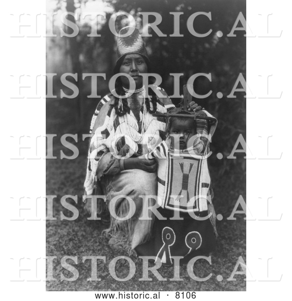 Historical Image of Cayuse Native American Indian Mother with Baby 1910 - Black and White