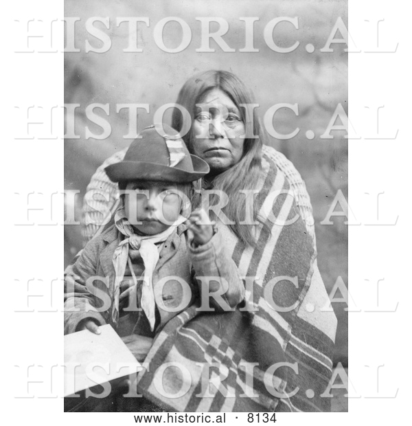 Historical Image of Eggelston Native American Indian Mother Sitting with Her Child 1902 - Black and White